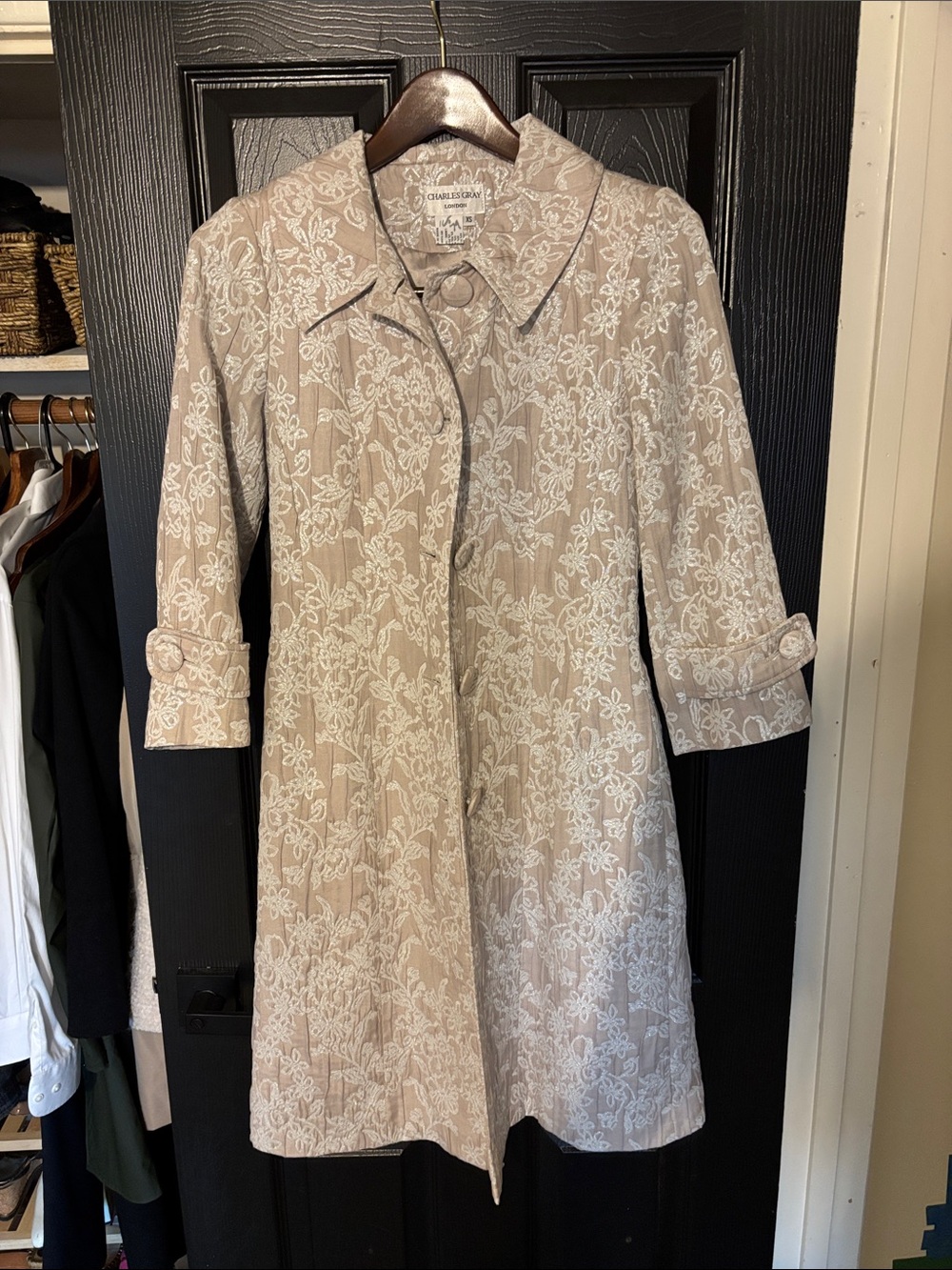Charles Gray Beige Floral Jacquard Coat